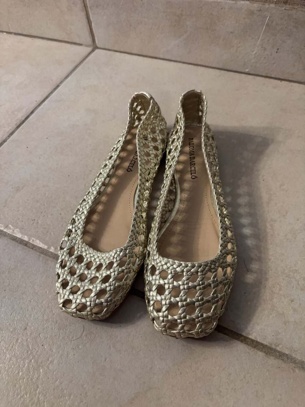 Paloma Barcelo Gold Woven Leather Ballet Flats Size 37